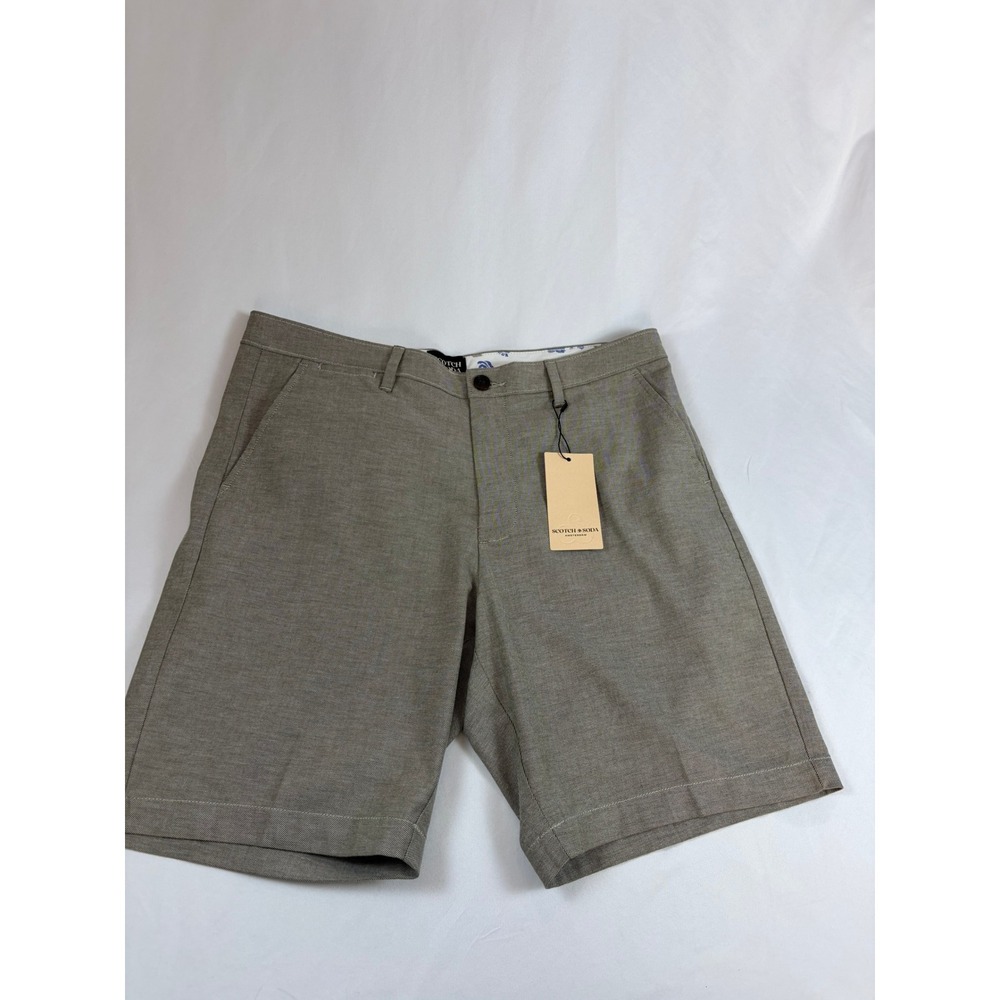 Scotch & Soda Mens Flat Front Linen Like Shorts Olive Night Green Size 34 NEW